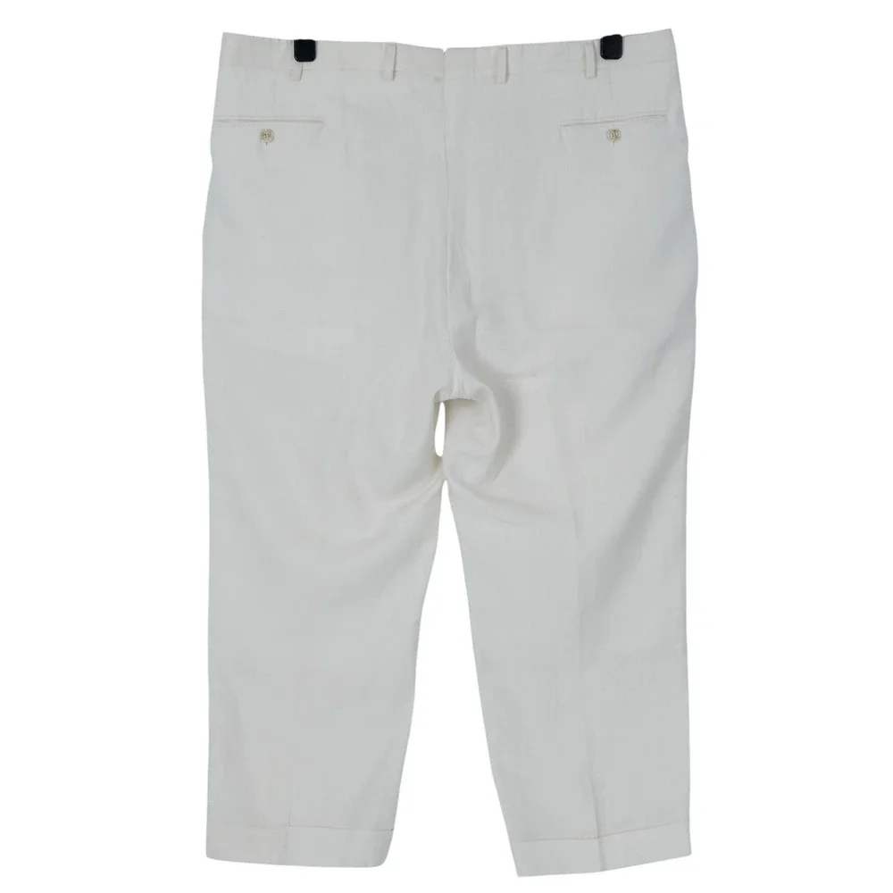 Ben Silver Charleston Mens 42 Dress Pants White Pleated Cuffed High Rise Linen